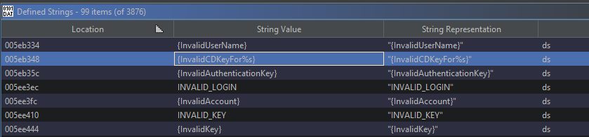 Ghidra search results for 'invalid'