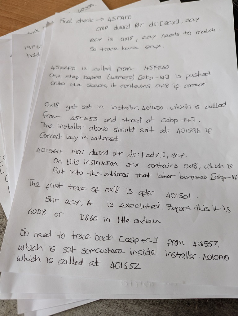 Handwritten notes about Diablo 2 key algorithm